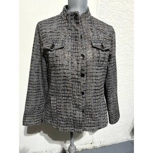 Sophisticated Chico's Blazer Jacket Size 1 Black, Brown, and White Tweed